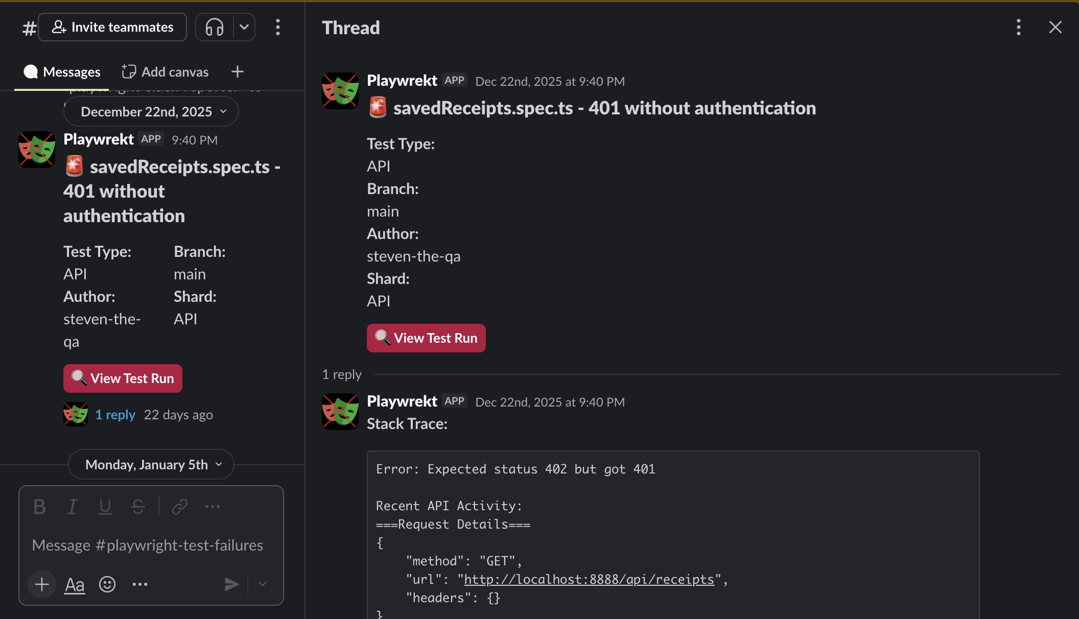 Playwright Slack reporter